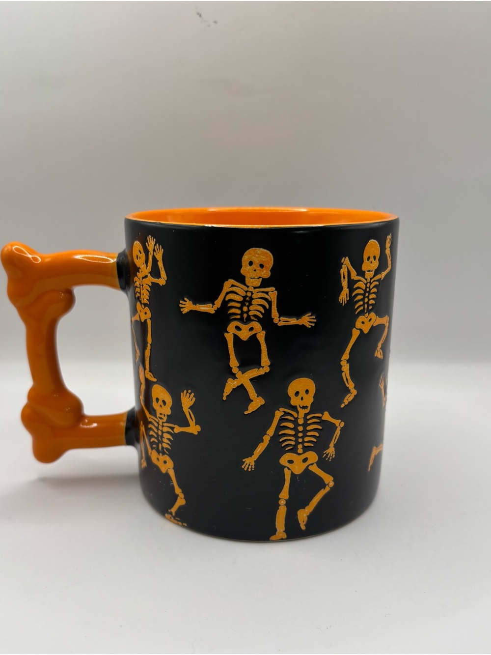 Spectrum Designz Halloween Skeleton Bone Handle Mug Black Orange